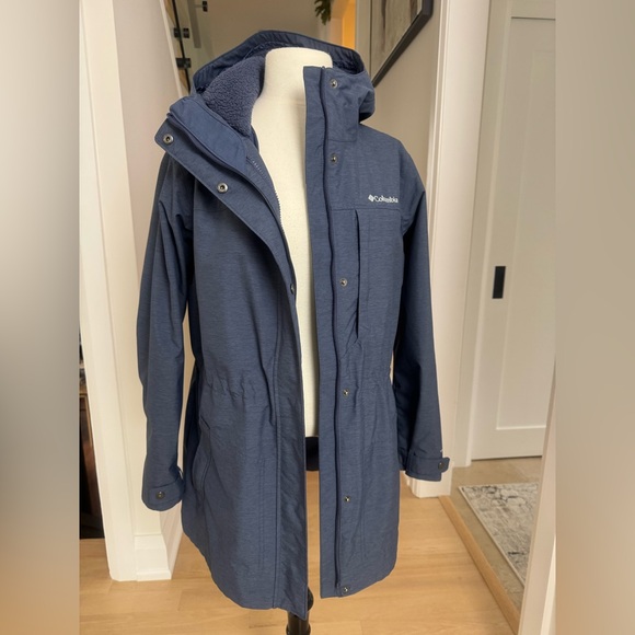 Columbia Omni -Tech Blue Gray Hooded Parka L - Picture 5 of 9